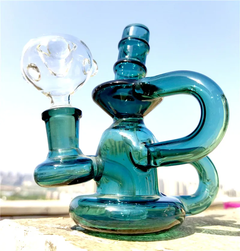 Bongs Recycler Dab Rig Grueso Fumar Hookah 14 mm Junta Tazón Bong de vidrio Bongs de agua de vidrio baratos Base de boya Bong