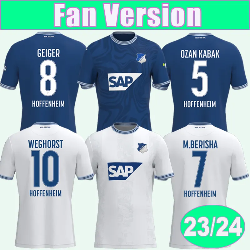 2023 24 Hoffenheim Mens Soccer Jerseys Bebou Dabbur Baumgartner Kramaric Geiger Skov Skov Ozan Kabak Kaderabek Home Blue Football Рубашки с коротким рукавом для взрослых