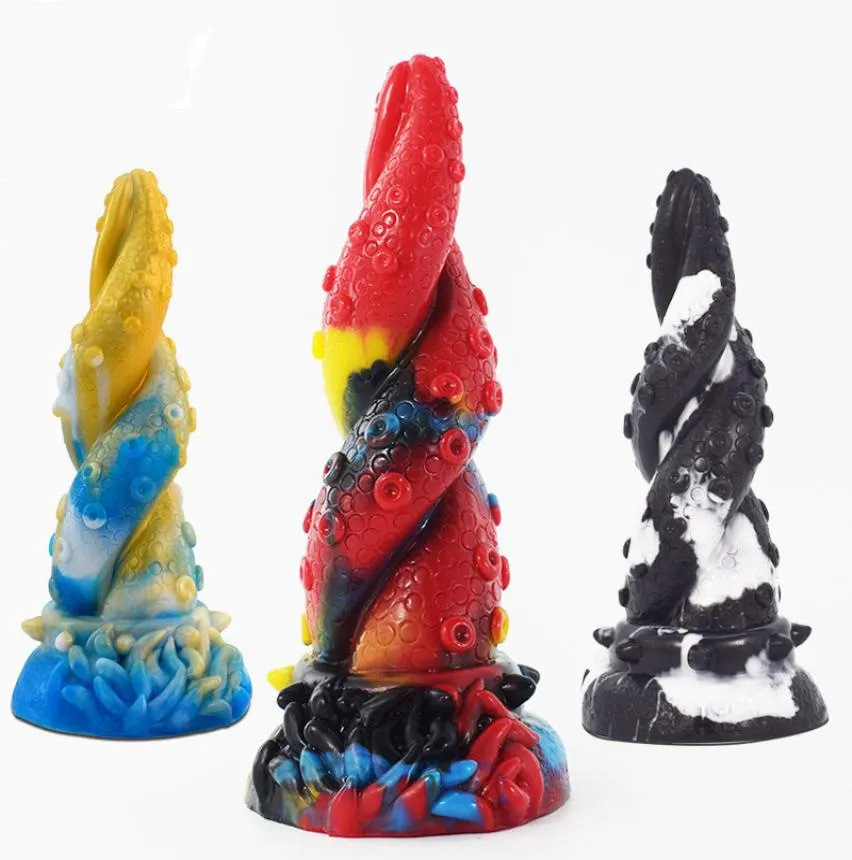 Polpo Giocattoli del sesso anale Butt Plug Tentacolo Fantasia Dildo Cazzo Vite Pene in silicone Colorato Ano Massaggio Giocattoli per adulti8684333