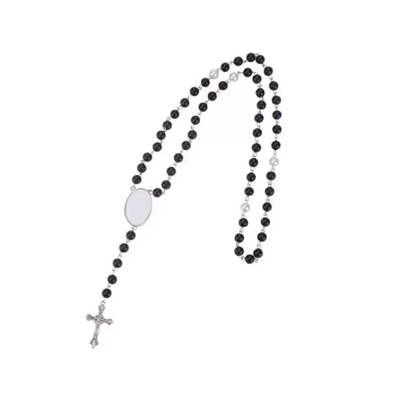 Partybevorzugung 4 Farben Sublimation Halskette Wärmeübertragung Anhänger Rosenkranz Perle Kreuz Jesus Metallanhänger RRB15906 Drop Lieferung nach Hause G Dheqo