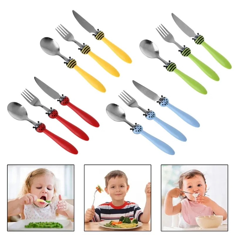 1 Set Kids servies Kinderen Voer Spoon Fork Knife Cartoon Roestvrij staal 231229