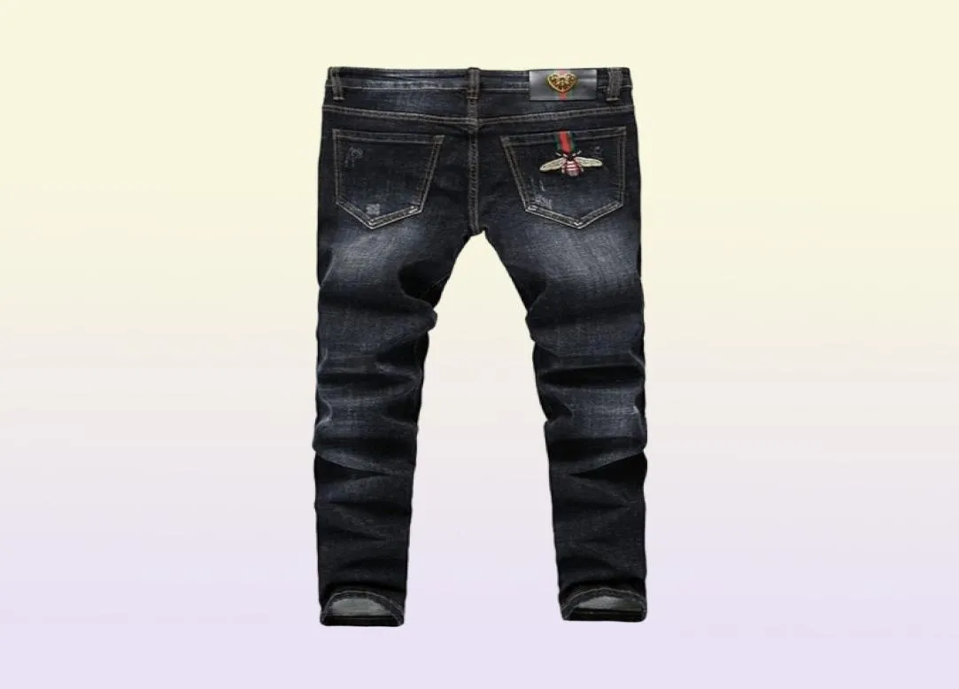 highend men039s denim jeans feet pants slim fit autumn cusidoltretting allmatch Embroidery Little Bee Teenagers Pencil 2111102827583