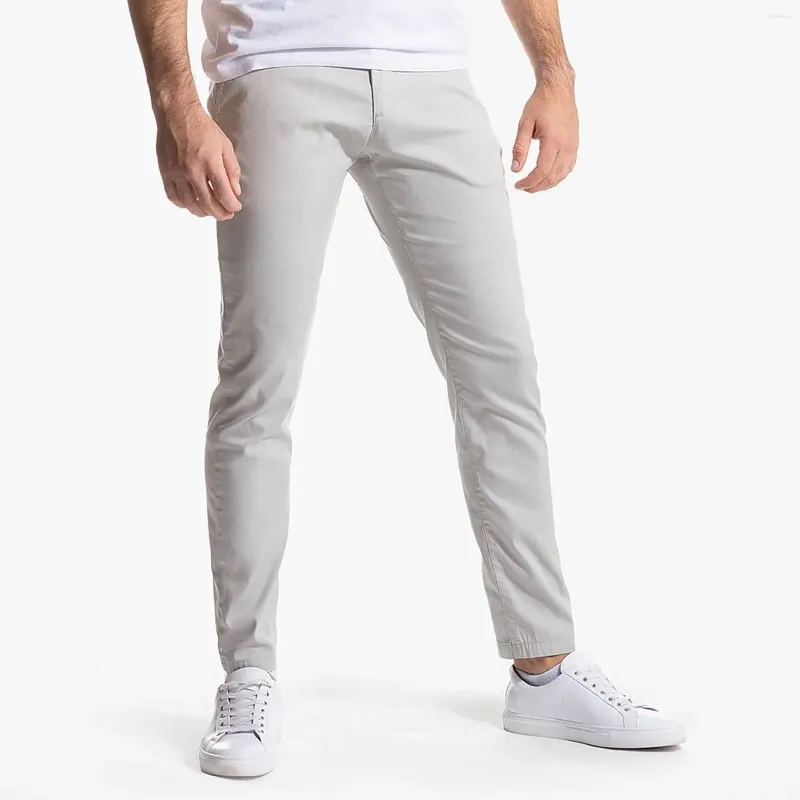 Herrbyxor spring casual enkla solida färger mångsidiga affärer lång mode stretch rak benbyxor