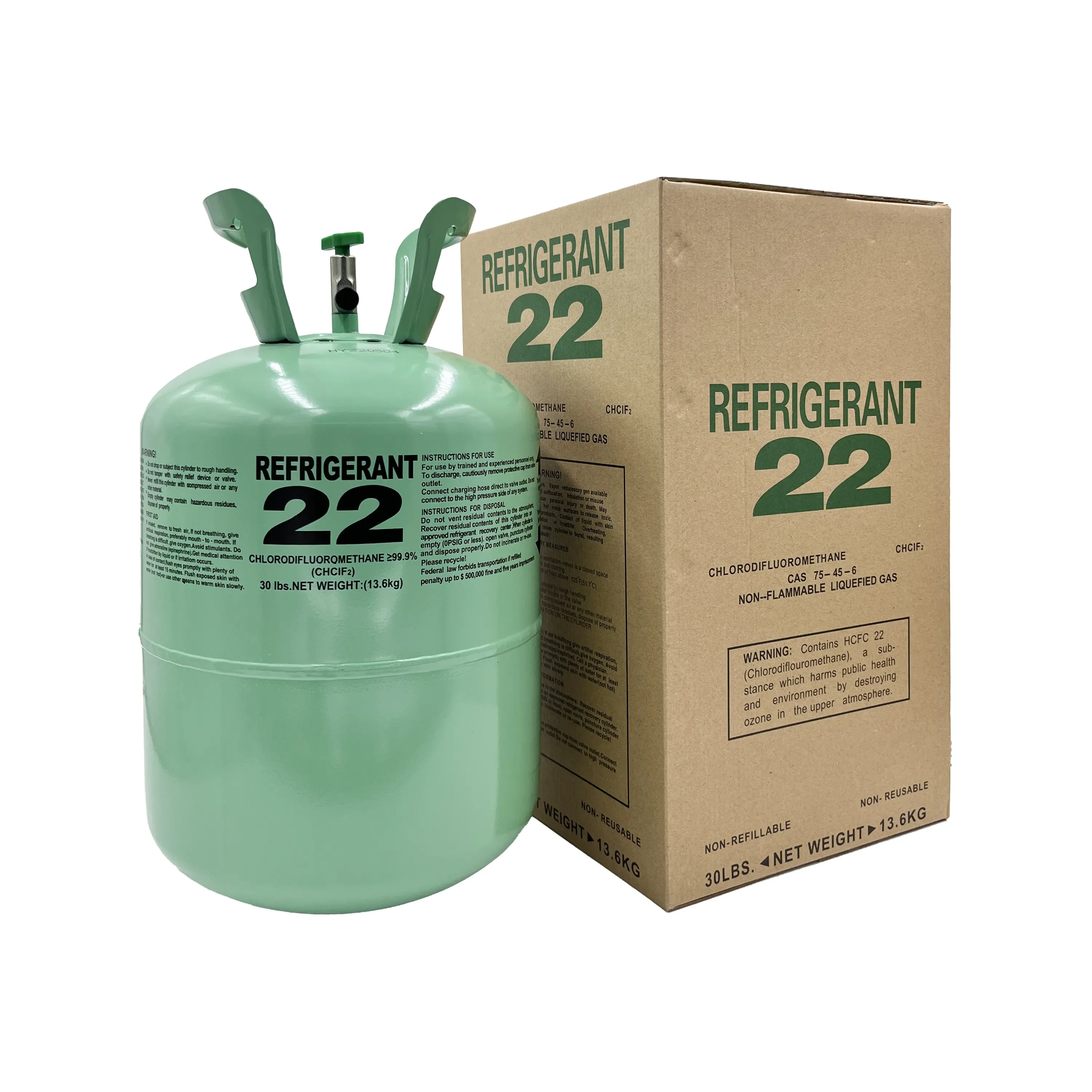 Freon Steel Cylinder Packaging R22 30 رطلاً تبريدًا للدبابات لمكيفات الهواء