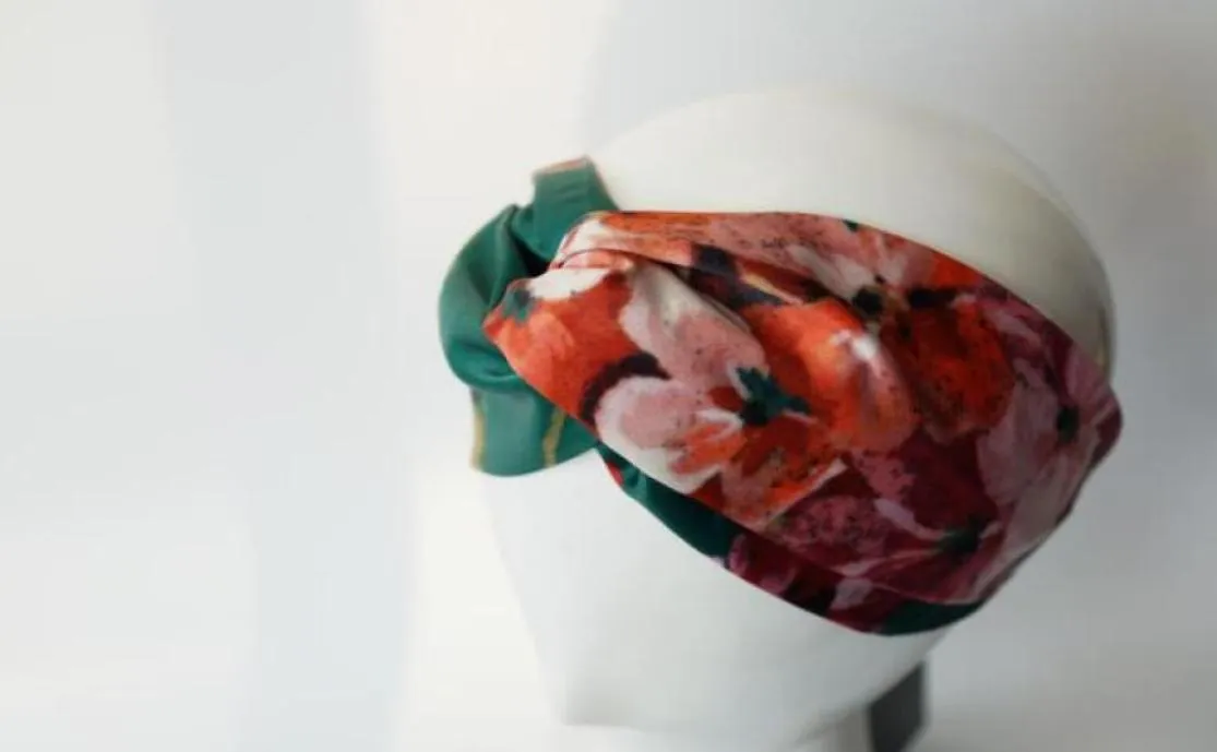 Designer 100 zijden kruis hoofdband elastische haarbanden sjaal voor vrouwen meisje retro bloemen vogel bloem tulband headwraps geschenken1742515