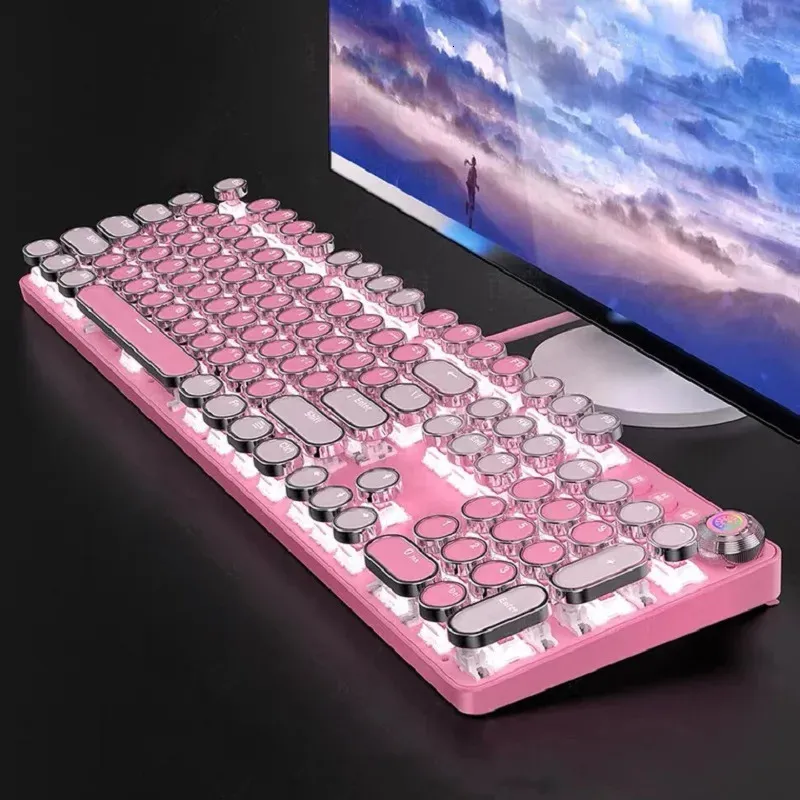 Pink Mechanical Keyboard With Green Switches, 104 Keys Pink Mechanical Keyboard With Green Switches, 104 Keys