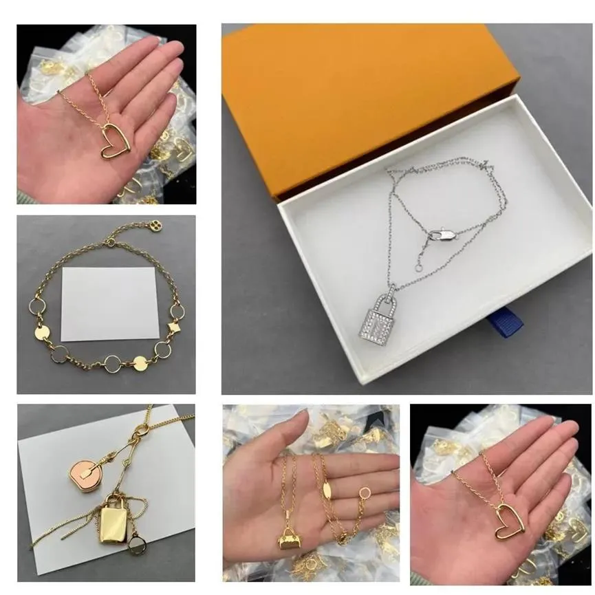 Luxury Fashion Choker L Necklace Designer smycken Wedding Diamond 18k Gold Plated Platinum Letter Pendants With Box258T