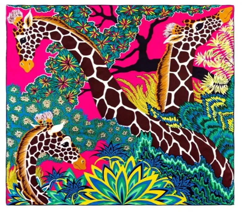 POBING Sciarpa di seta twill arrotolata a mano manuale Donna Tre giraffe Sciarpe quadrate Echarpes Foulard Femme Wrap Bandana Hijab 90CM 2014495438