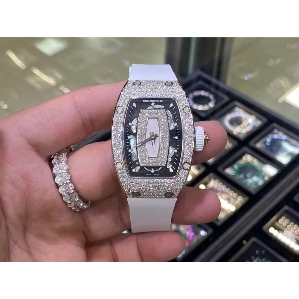 Womenwatch Womenwatch RM07-01 Watches Watches Full Diamonds Wristwatch مع مربع Qrux Movement Movement Uhren Rubber Strap Montre Ice Out Luxe