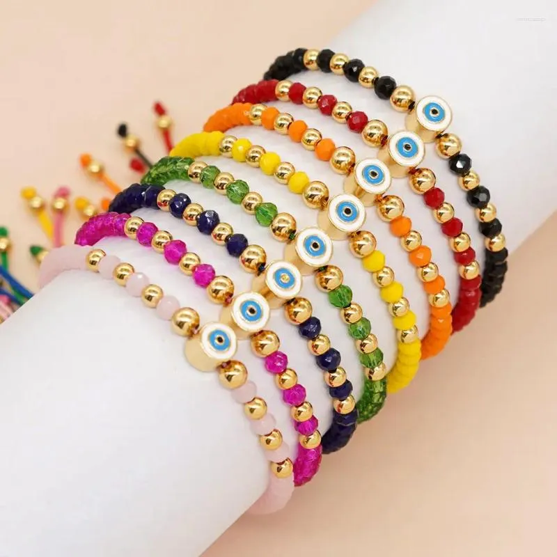 Charmarmband 10st 2023 mode söt färgglad kristall handgjorda armband justerbart lyckligt öga för kvinnor gåva fina smycken