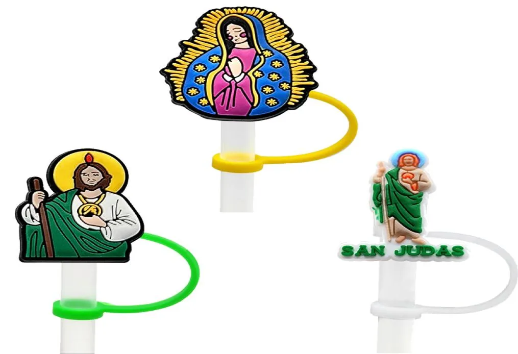 Anpassad religion Soft Silicone Straw Toppers Tillbehör Täcker Charms Återanvändbart Splash Proof Drinking Dust Plug Dekorativ 8mm Straw2337405