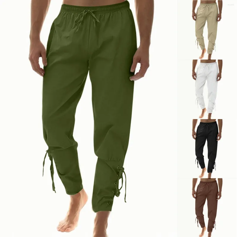 Men's Pants Ankle Cuff With Drawstrings Solid Color Costume Banded Strap Bound Harlan Trousers Men Clothing