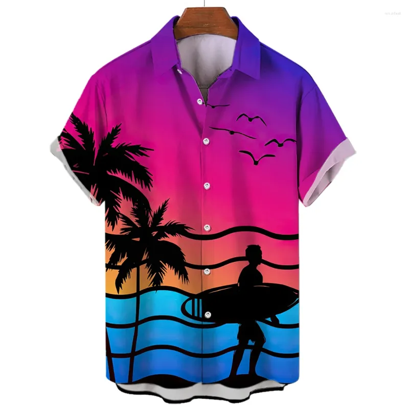 Męskie koszule hawajskie hawajska koszula surfingowa dla mężczyzn 2023 moda z krótkim rękawem na plażę wakacyjna męska obroczka ubrania guziki bluzka