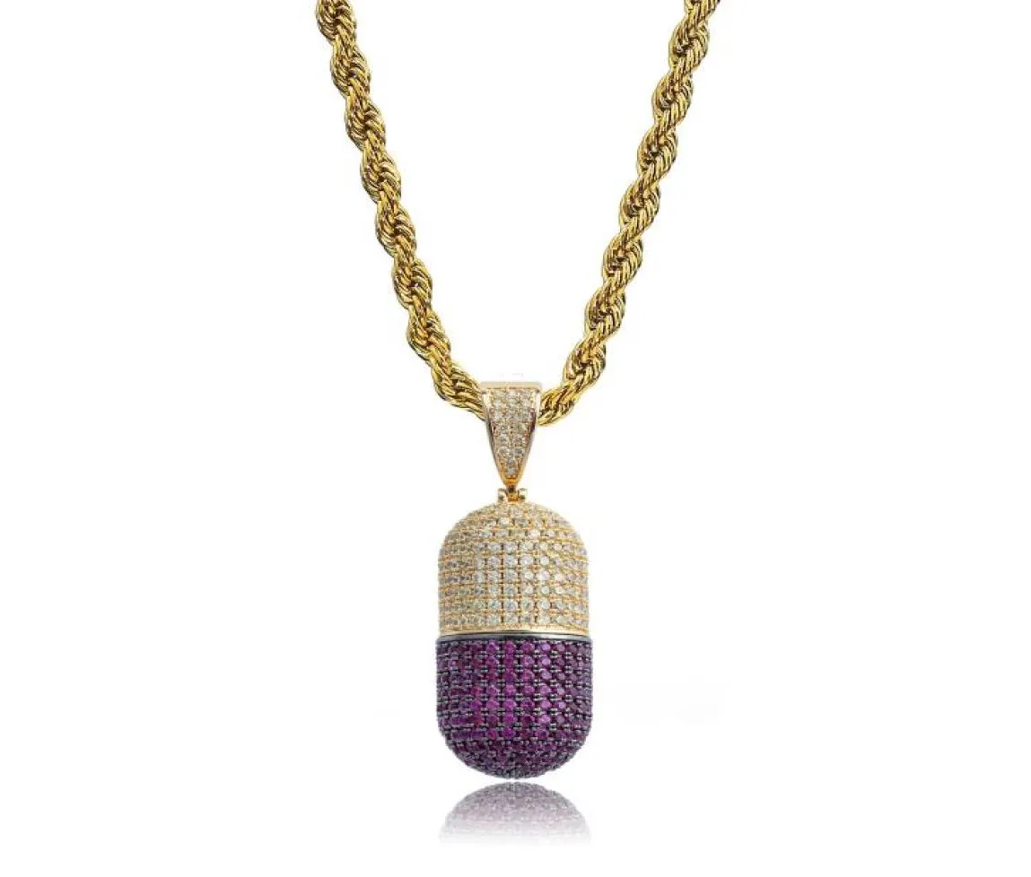 Hip Hop Pill Necklace Can Open Capsules Pendant Cubic Zircon Copper Necklace Iced Out Detachable Unisex9728064