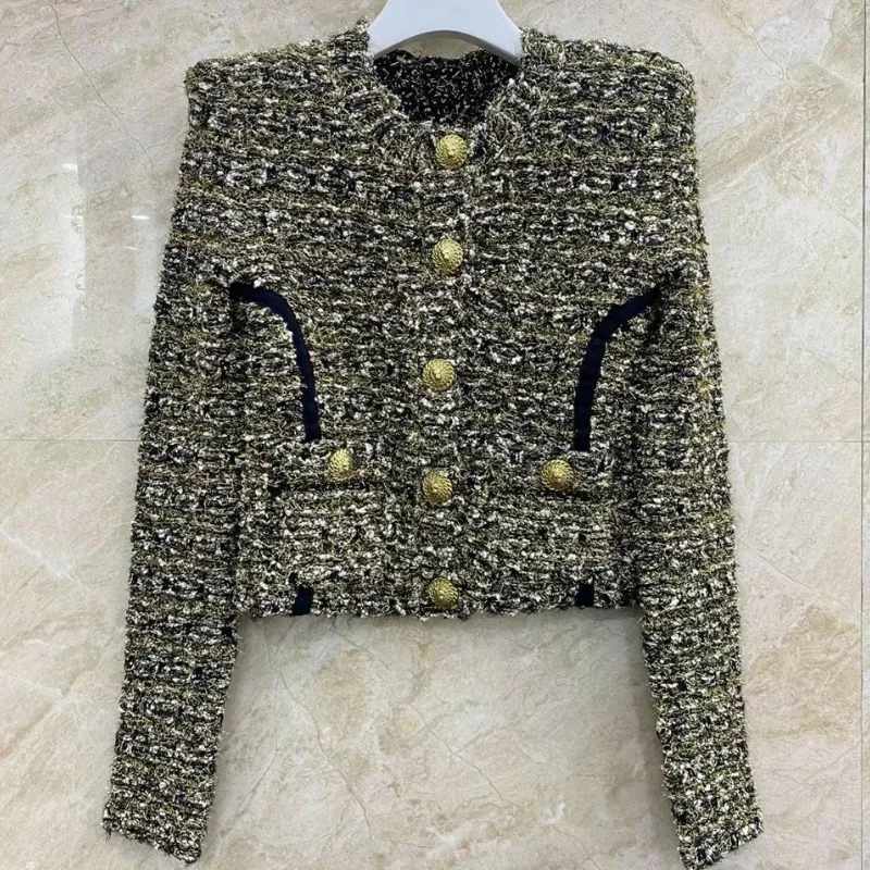 24 FW Women's Coats Jacket Embroidered Cropped Lurex Tweed Blouson With Letter Buttons Vintage Designer Coat Girls Milan Runway Designer Tops Braid Outwear Blazer