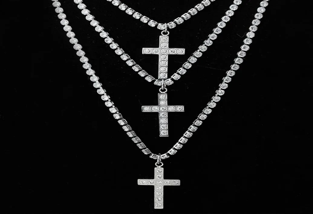 Collier pendentif unisexe en acier inoxydable pour hommes, CZ, Zircon cubique, croix Hip Hop, cluster, diamant simulé, tennis, chaîne 455060cm, 6131521