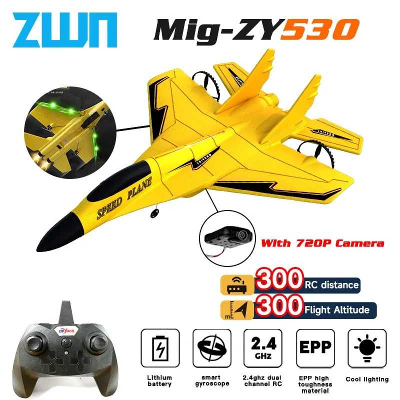 RC Plane ZY530 2.4G med LED -lampor Flygplan Fjärrkontroll Flying Model Glider Epp Foam Toys Airplane for Children Gifts 231228