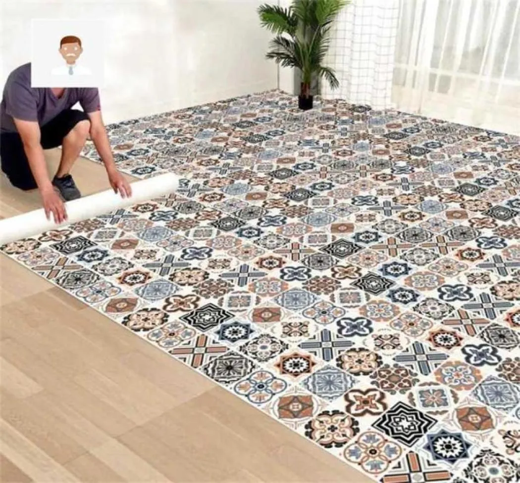 Thothen Floor Sticker Kitchen Oljetät Selfadhhesive Badrum Golv Markplattor Ren Wearresistenta PVC -klistermärken 2111242324093