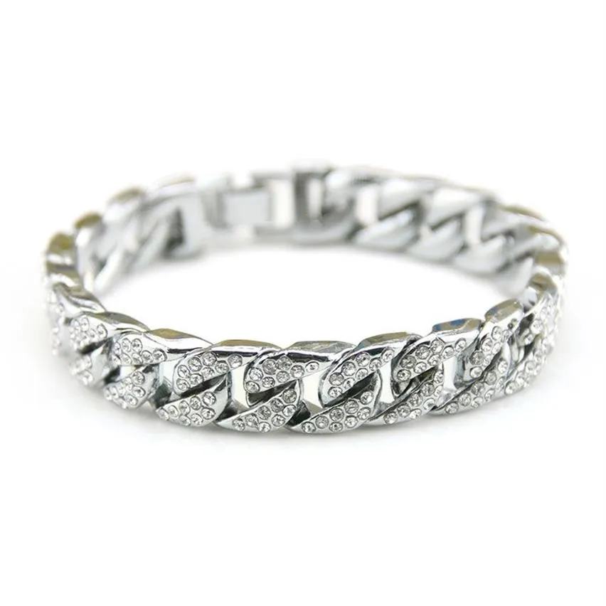 21 cm Hip Hop lodowane kryształowe złoto srebrne platowane łańcuch łańcucha łańcucha bransoletki dla mężczyzn Biezdel biżuteria333g