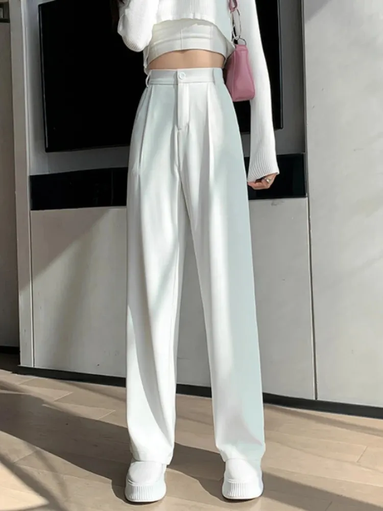 Casual High Waist Loose Wide Leg Pants for Women Spring Autumn Female FloorLength White Suits Ladies Long Trousers 231228