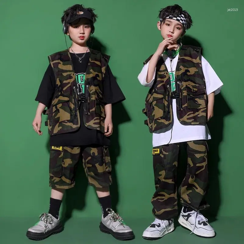 Abbigliamento da palcoscenico Abbigliamento hip-hop per bambini Costumi da ballo per ragazze Ragazzi Ballo da sala jazz Maglietta Gilet Pantaloni Abbigliamento da ballo per bambini Vestito da festa