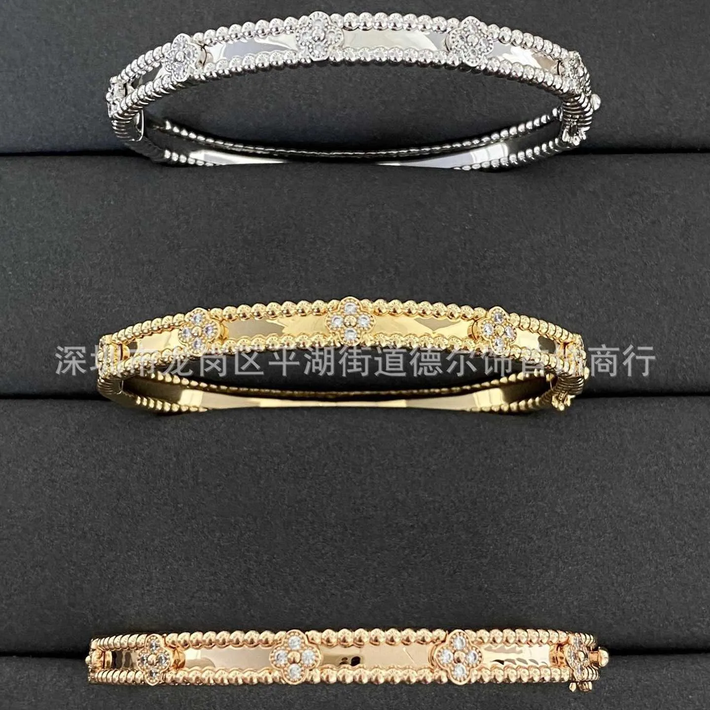 Bracciale di lusso di design Van Clover in oro 18 carati con cristalli scintillanti e diamanti Simbolo supremo di amore e protezione, un regalo perfetto per donne e ragazze 3zua