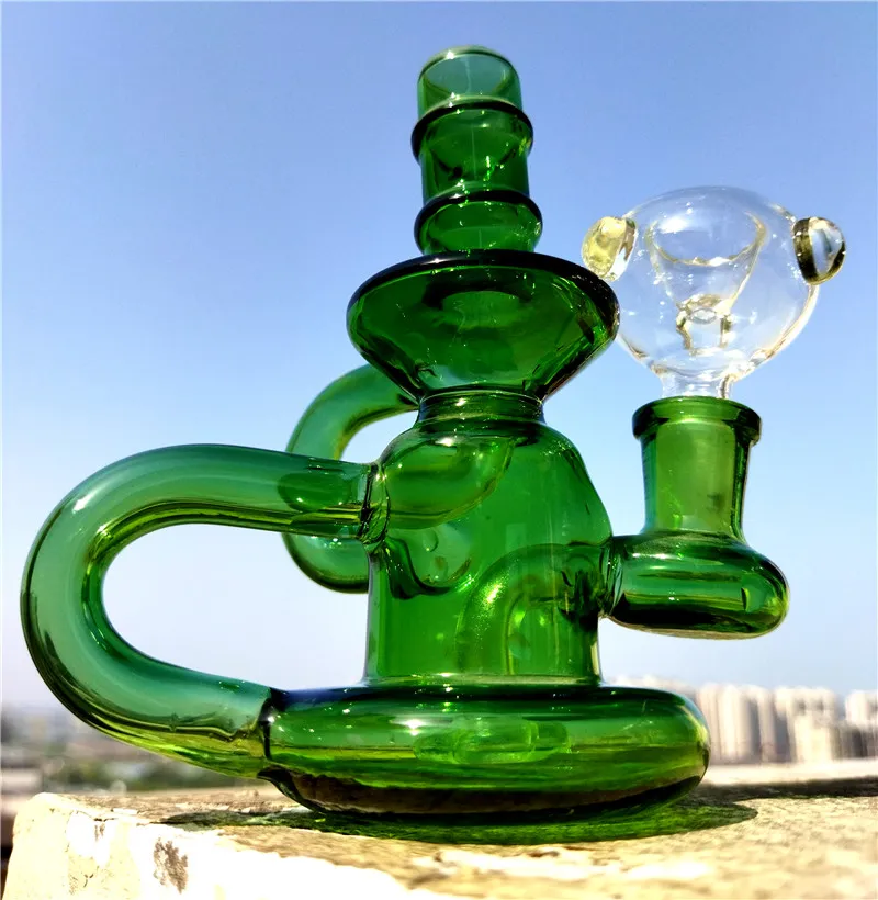 Verde Bongos Reciclador Dab Rig 5 Polegadas Grosso Fumar Hookah 14mm Joint Pequeno Bongo De Vidro Barato Bongos De Água De Vidro Frete Grátis