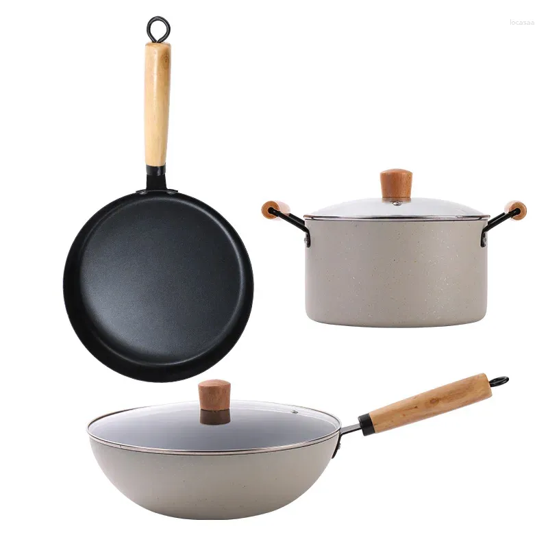 مجموعات أدوات الطهي مجموعة وعاء حجر من ثلاث قطع من الأسرة الحساء القلي المقلاة هدية العمل بالجملة