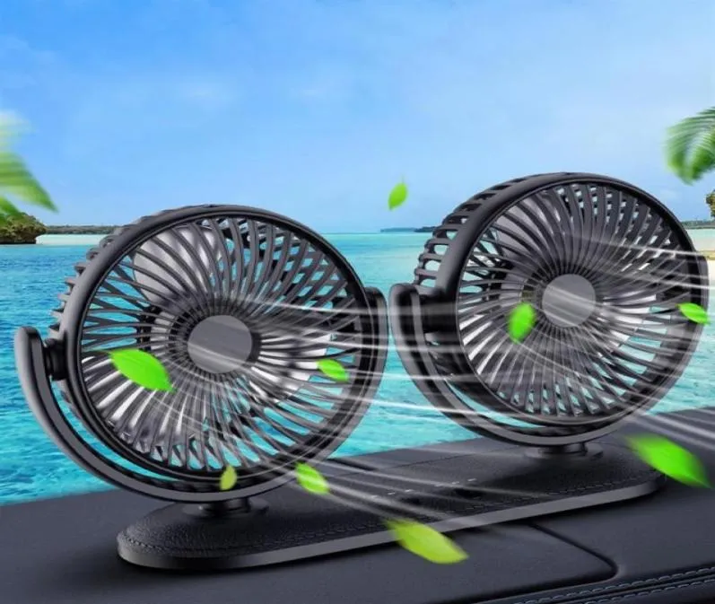 محمولة Mini Car Fan 360 درجة Allround Auto Auto Air التبريد المزدوج رأس USB مراوح هادئة لسطح المكتب الصغير Fan21547161837
