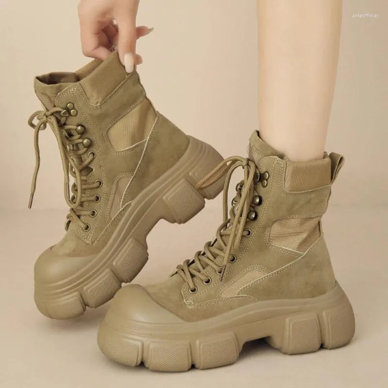 Bottes de Combat à plateforme kaki Style Punk pour femmes, bottines épaisses antidérapantes, fond épais, armée, automne hiver 2023