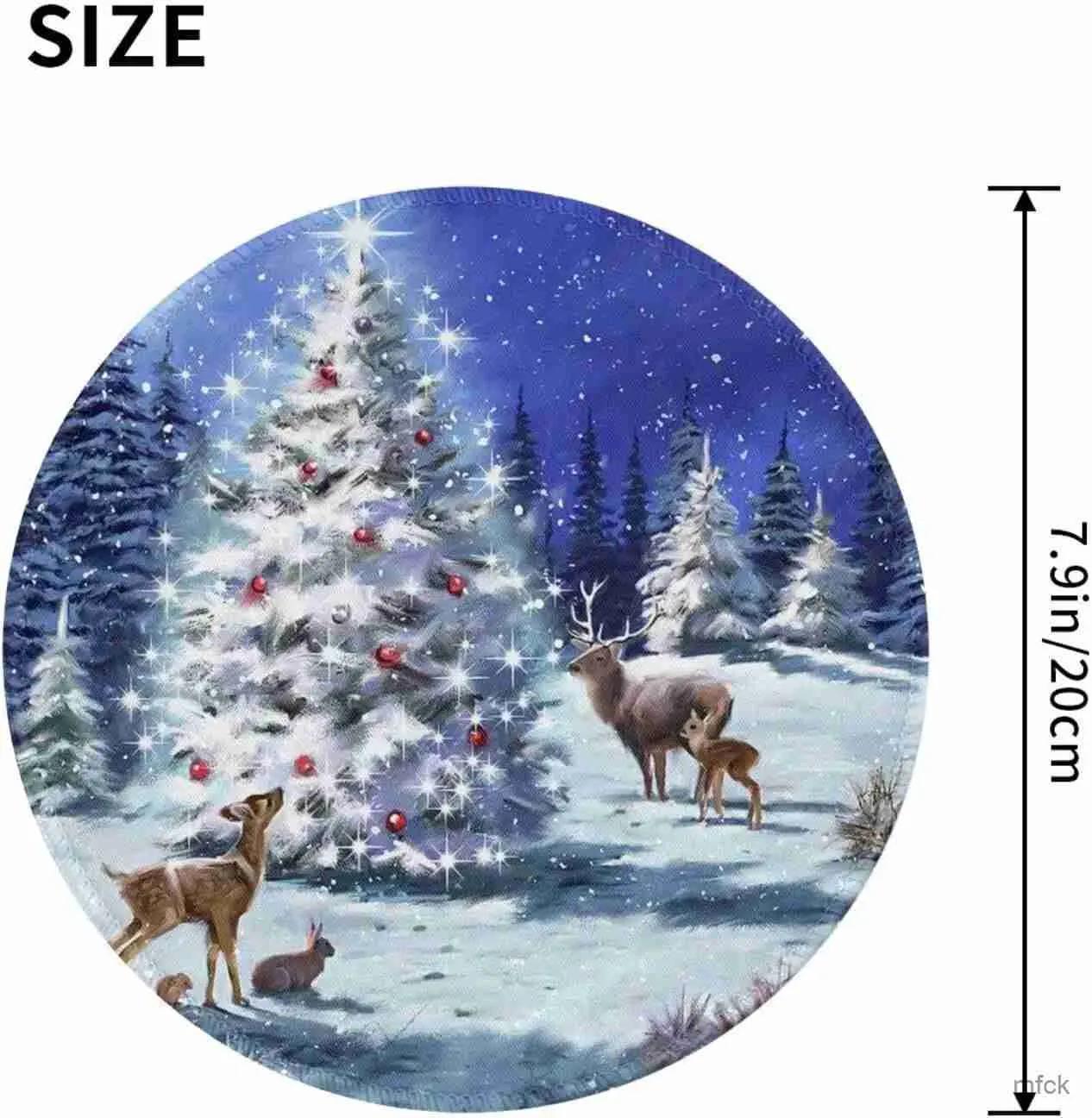 마우스 패드 손목 휴식 크리스마스 트리 프린트 마우스 매트가없는 고무 기지로 귀여운 사슴 둥근 사슴 둥근 마우스 패드 7.9x7.9 인치
