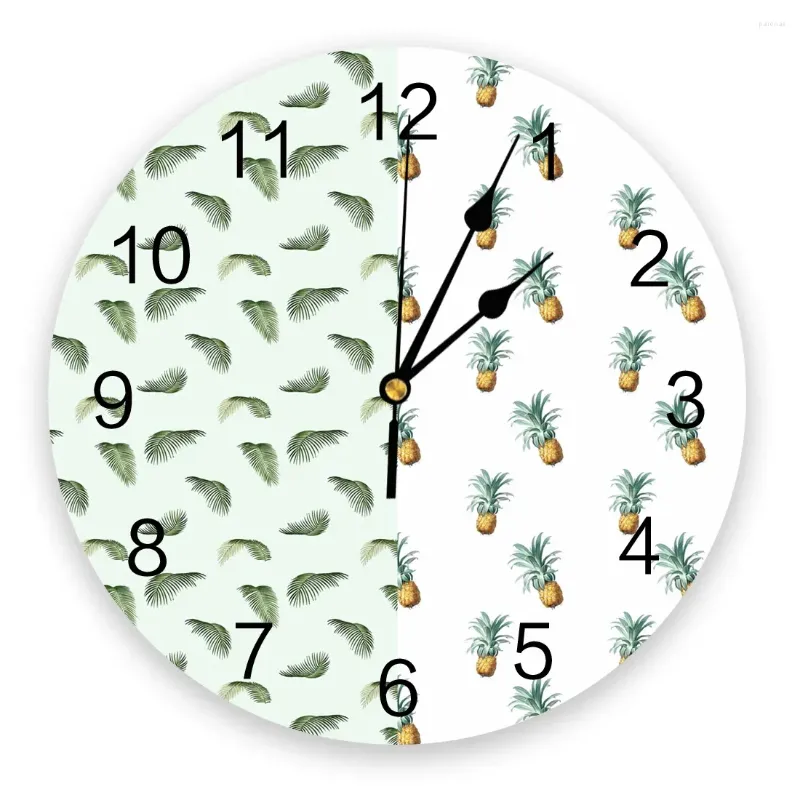 Wall Clocks Summer Tropical Leaves Pineapple Large Clock Dinning Restaurant Cafe Decor Round Home Decoration