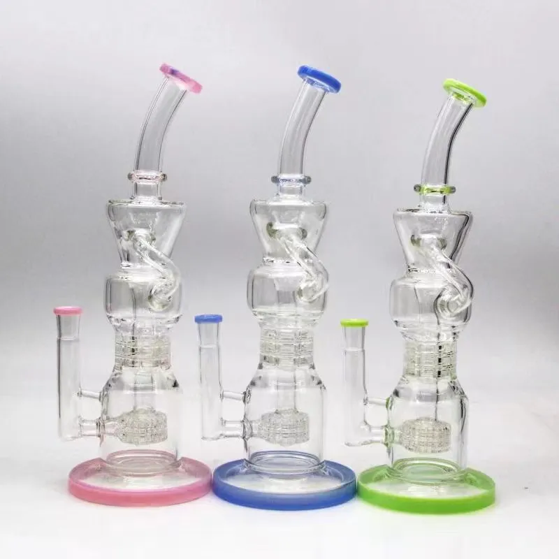 14-Zoll-Bong aus Glas, hoch, 3 Farben, Recycler-Perkolator, 14-mm-Verbindung mit Schüssel