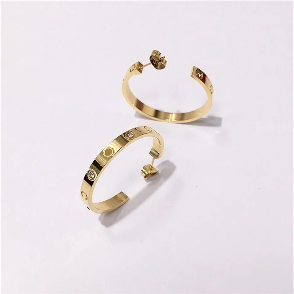 2023 Titanium Steel Gold Hoop Stud arring for Woman الرائعة الأزياء البسيطة C Diamond Ring Lady Orrings Jewelry Gift214W