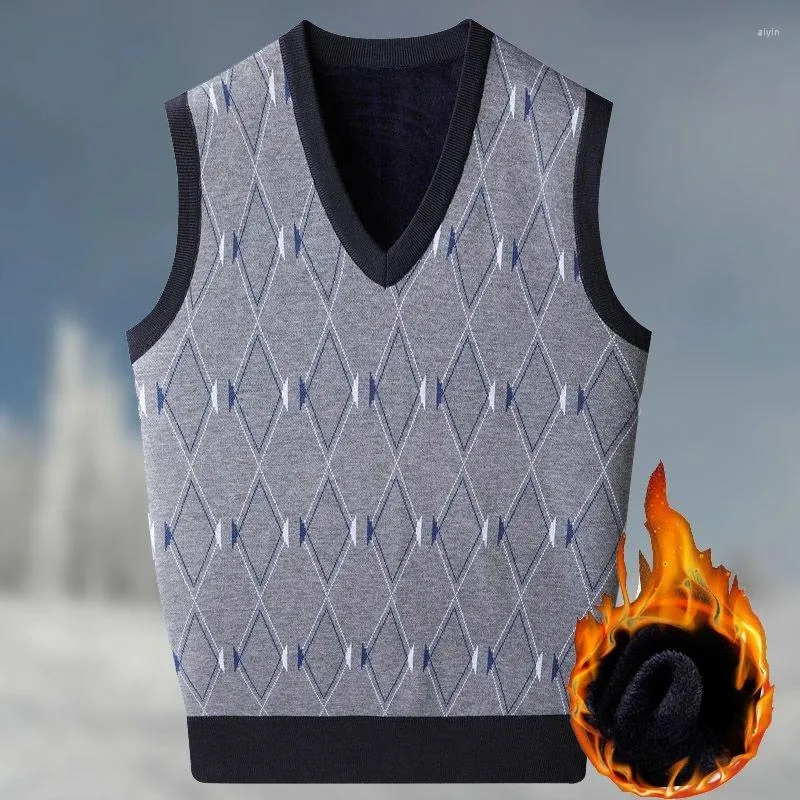 Män västar 2024 mode män pullover tröja matta male v hals stickad väst rutin ärmlösa casual tank tops kläder d678