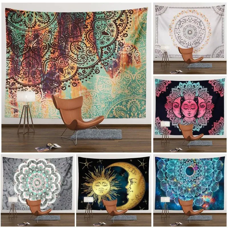 Tapisserier Mandala Tapestry Wall Hanging Boho Hippie Room Decor Sun and Moon Witchcraft Aesthetic Bedroom Decoration Home