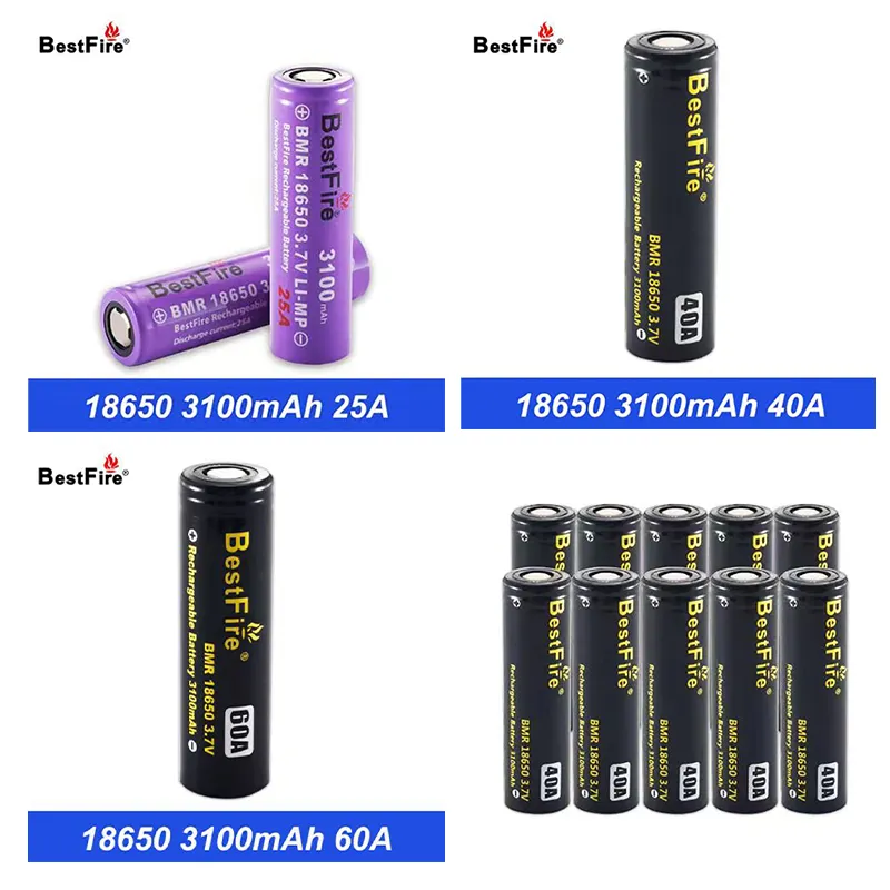 Original BestFire 18650 lithium battery rechargeable battery 3100mAh flat head 25A 40A 60A 3.7V power battery