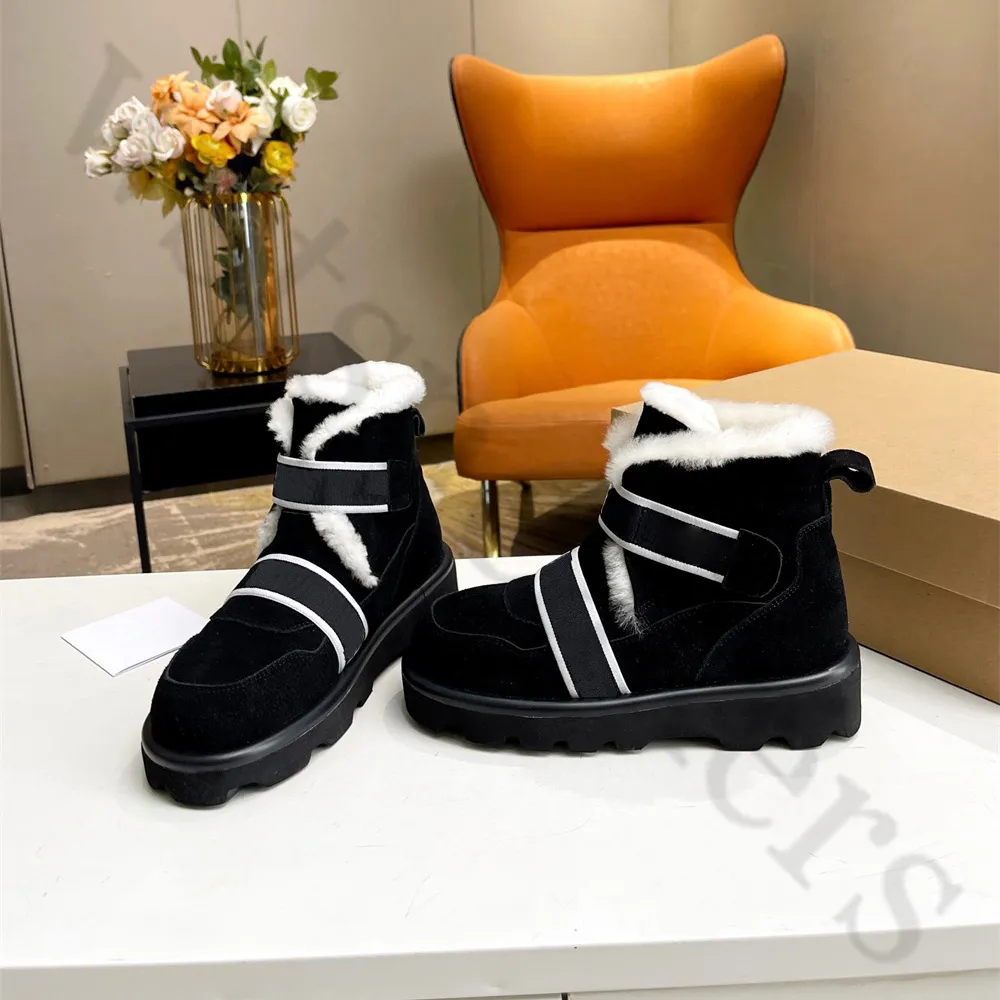 Velcro Fastener Boots Woman Luxury Woolen Boots Designer For Women High