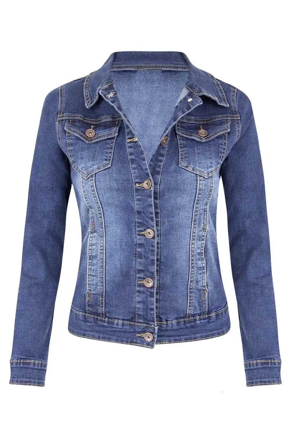 woman long sleeve denim jacket fashion slim stretch jeans jacket coat spring autumn woman clothing S-2XL arrival 231229