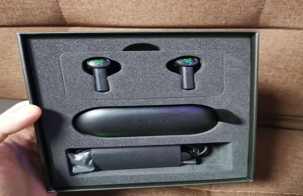 Razer Hammerhead True Wireless Earbuds Fones de ouvido Bluetooth Fones de ouvido intra-auriculares esportivos de qualidade para iPhone Android7930284