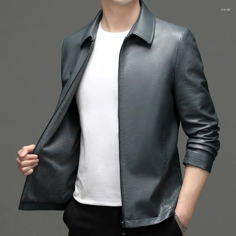 Men's Jackets Spring And Autumn Business Casual Haining Leather Lapel High-End Korean Style Versatile Fashion Jacket Coat Men
