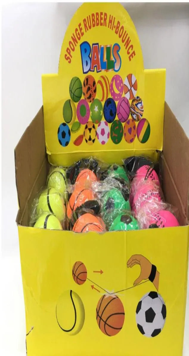 Ocean Freight Sponger Rubber Balls Ny ankomst Slumpmässig 5 Style Fun Toys Bouncy Fluorescerande Rumber Ball Wrist Band Ball3246019