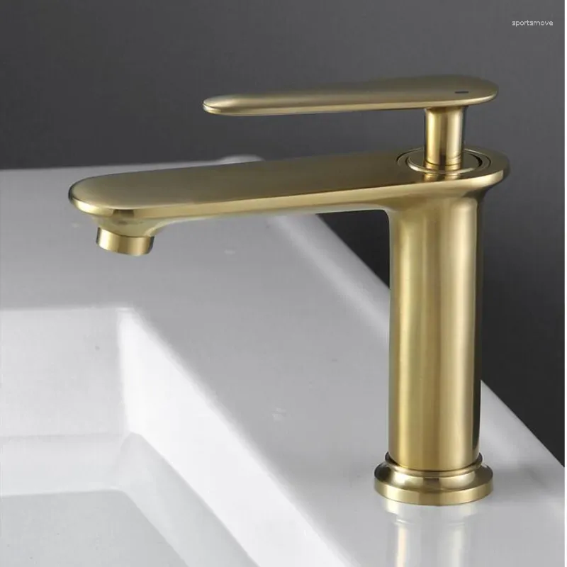 Robinets de lavabo de salle de bains, brosse de robinet de lavabo, robinet mitigeur en laiton massif doré et froid, conception unique, lavabo