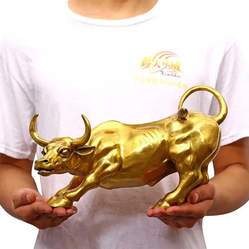 Brass Bull Wall Street Cattle Sculpture Copper Cow Statue Mascot Ornament Office Decoration Exquisite Crafts Business Gift 231228