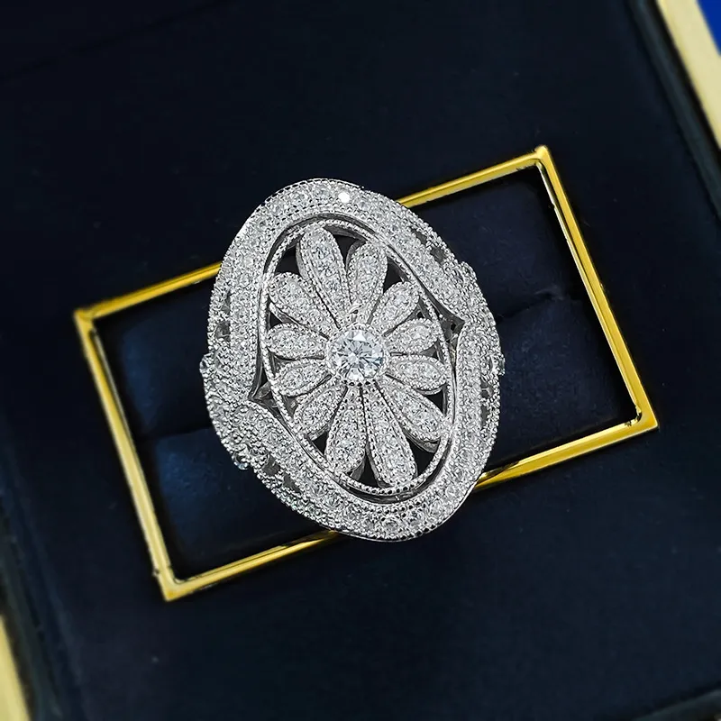 Vintage-Moissanit-Diamantring, 100 % echtes 925er-Sterlingsilber, Party-Hochzeitsbandringe für Frauen, Brautschmuck, Jahrestag