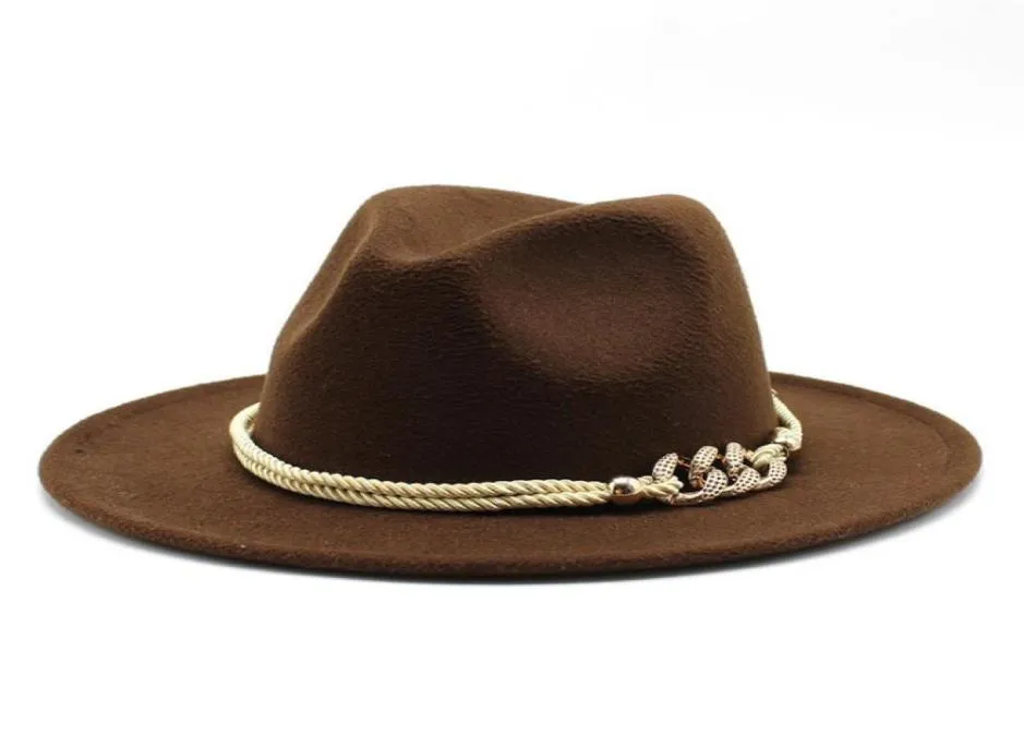 Breda brim hattar kvinnor män ull filt jazz fedora panama stil cowboy trilby party formell klänning hatt stor storlek gul vit 5860 cm a1019284