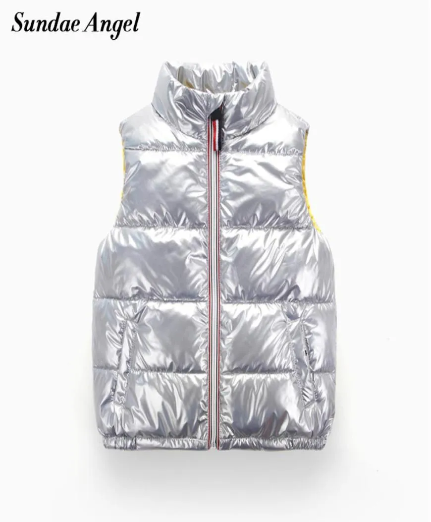 Gilet Ragazzi Colletto alla coreana Stampa oro Gilet invernale Gilet per bambini Cerniera Lucida Ragazza Giù Gilet Giacca senza maniche 28 Y 204883014