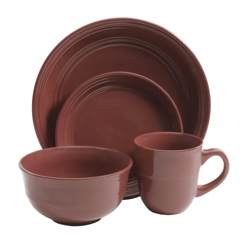 Bowls Mainstays Red Rainforest 16-Piece Dinnerware Set