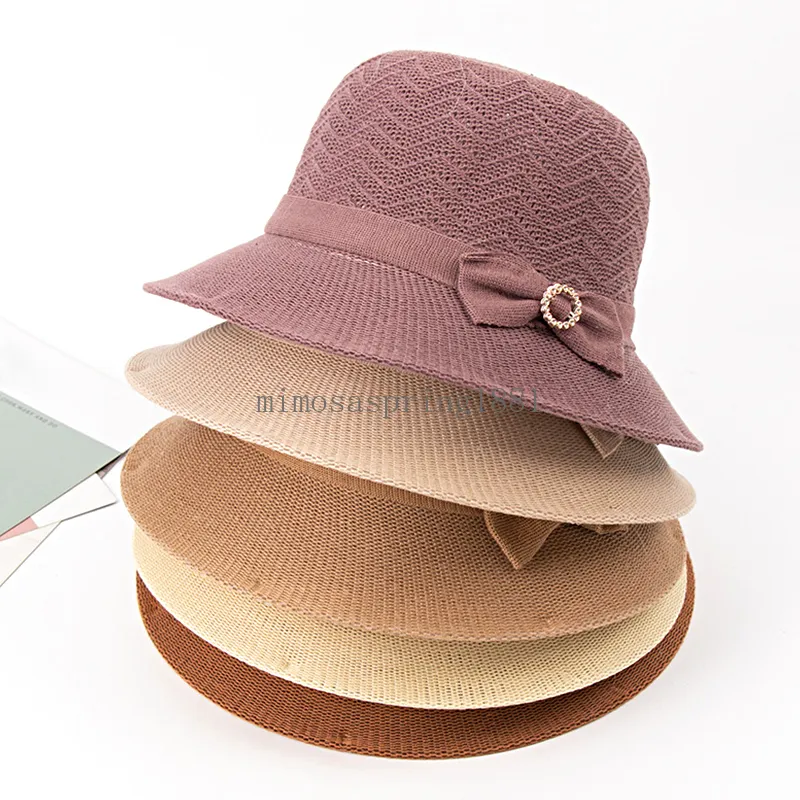 Nuovo cappello da sole con fiocco Cappello pieghevole a tesa larga in paglia floscio Cappellino da pescatore da viaggio con protezione solare estiva elegante da spiaggia
