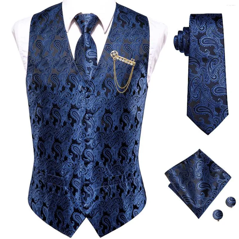 Herrenwesten Marineblaue Seiden-Vesta für Männer, klassische Paisley-Jacquard-Weste mit V-Ausschnitt für Hochzeiten, formelle Jacke, Business-Designer-Party, Hi-Tie